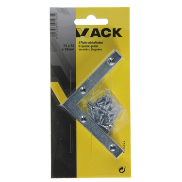 Mack 1013304 - 8 platte winkelhaken verzinkt 75x75x10x2mm | 10 stuks