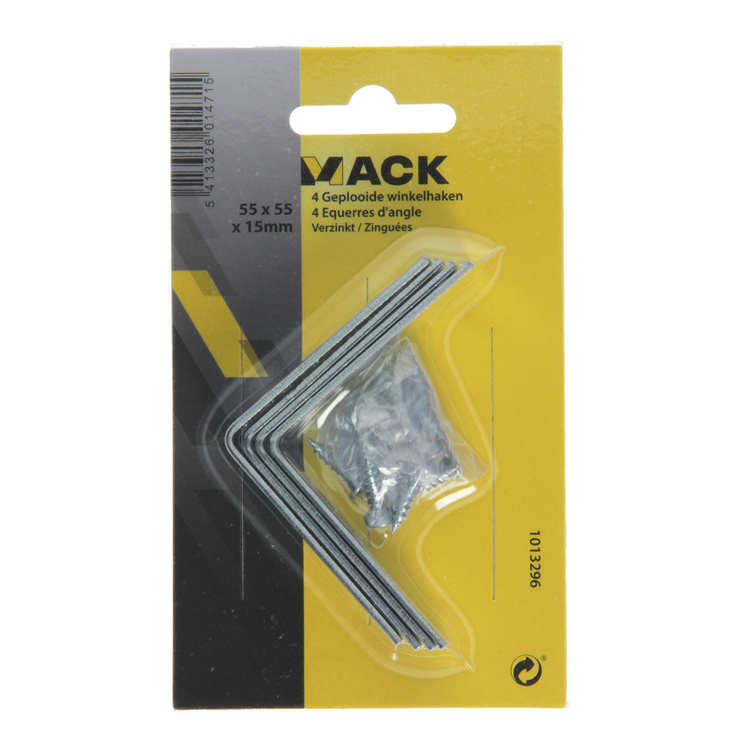 Load image into Gallery viewer, Mack 1013296 - 4 geplooide winkelhaken verzinkt 55x55x15x2mm | 10 stuks
