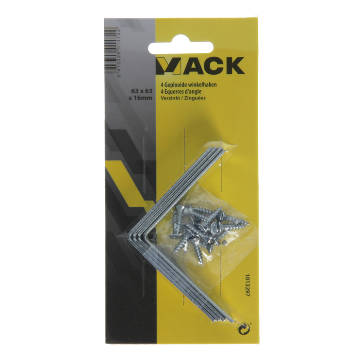Load image into Gallery viewer, Mack 1013297 - 4 geplooide winkelhaken verzinkt 63x63x16x2mm | 10 stuks
