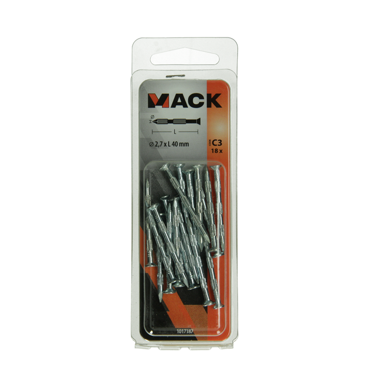 Load image into Gallery viewer, Mack 1017187 - stalen ribnagel vk st.gehard + verz.18 st 2,7 x 40 mm | 10 stuks
