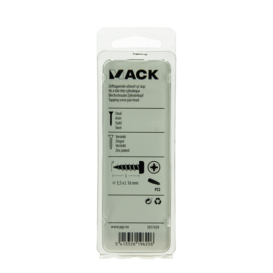 Mack 1017439 - zelftappende schroef cyl kop verz. 28st 3,5 x 16 mm | 10 stuks
