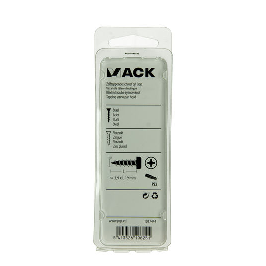 Mack 1017444 - zelftappende schroef cyl kop verz. 22st 3,9 x 19 mm | 10 stuks