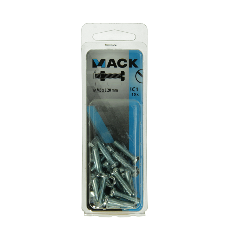 Afbeelding laden in galerijviewer, Mack 1017524 - metaalschroef cyl. kop + moer verz. 15 st m5 x 20 mm | 10 stuks
