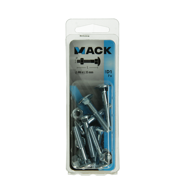 Afbeelding laden in galerijviewer, Mack 1017569 - houtbout + moer staal verzinkt7 st m6 x 35 mm | 5 stuks
