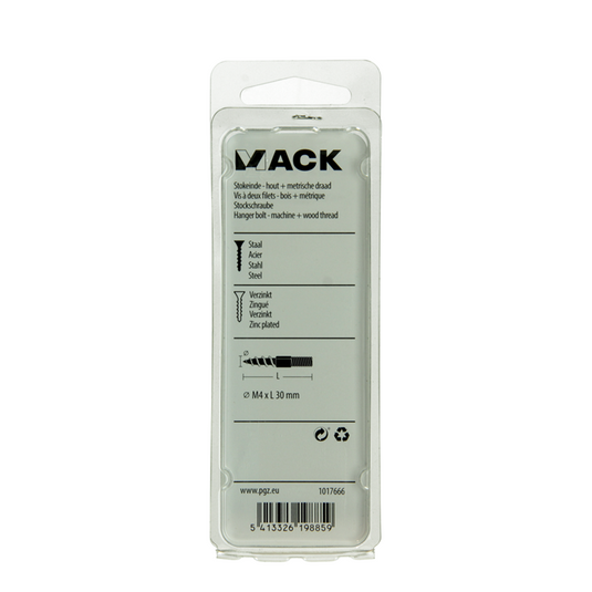 Mack 1017666 - stokeinde hout + metr. draad verz. 8 st m4x30 | 10 stuks