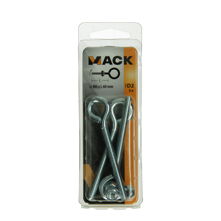 Load image into Gallery viewer, Mack 1017792 - schroefoog metrisch + moer verzinkt 3 st m6 x 60 mm | 10 stuks
