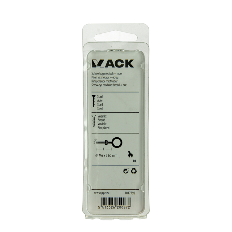Load image into Gallery viewer, Mack 1017792 - schroefoog metrisch + moer verzinkt 3 st m6 x 60 mm | 10 stuks
