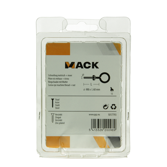 Mack 1017793 - schroefoog metrisch + moer verzinkt 2 st m8 x 60 mm | 5 stuks