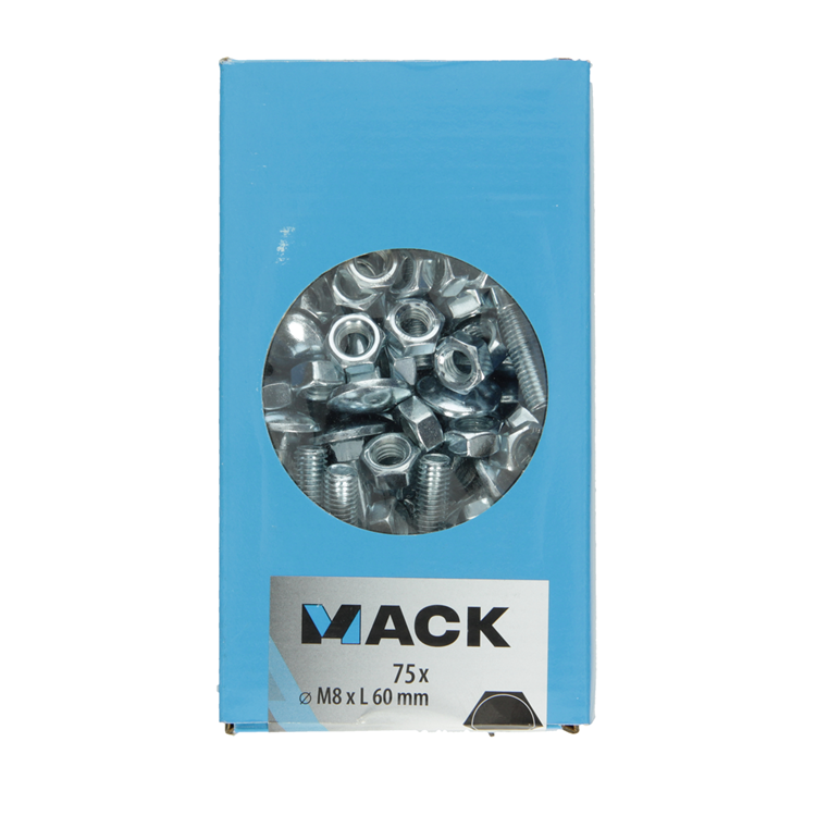 Load image into Gallery viewer, Mack 1007061 - houtbout + moer verzinkt 75 st8 x 60 mm | 4 stuks
