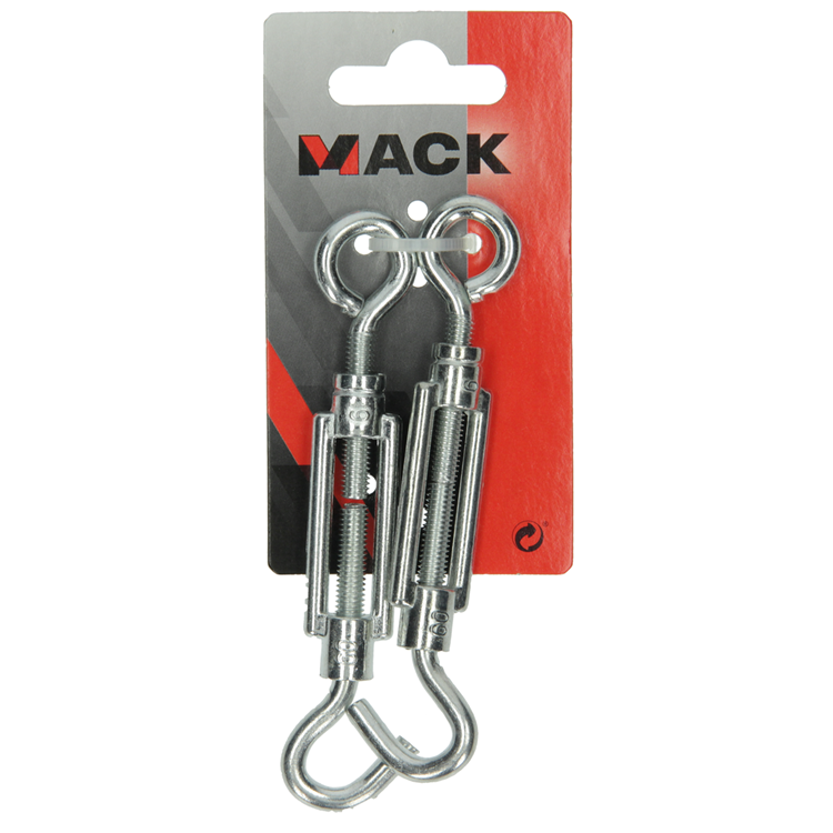 Afbeelding laden in galerijviewer, Mack 1008458 - 2 spanners oog + haak m6 x 60mm verzinkt | 10 stuks
