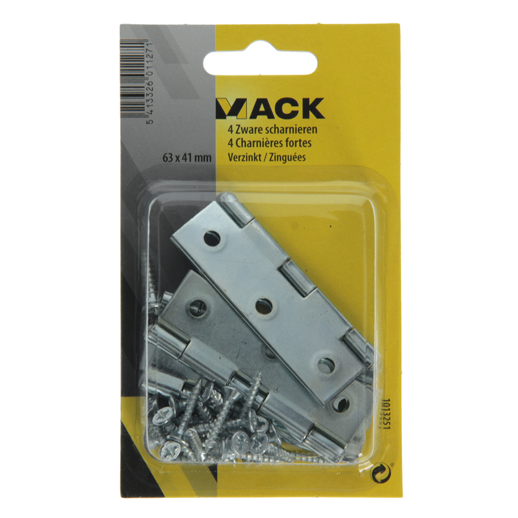 Afbeelding laden in galerijviewer, Mack 1013251 - 4 zware scharnieren verzinkt h 63 x b 41 mm | 5 stuks
