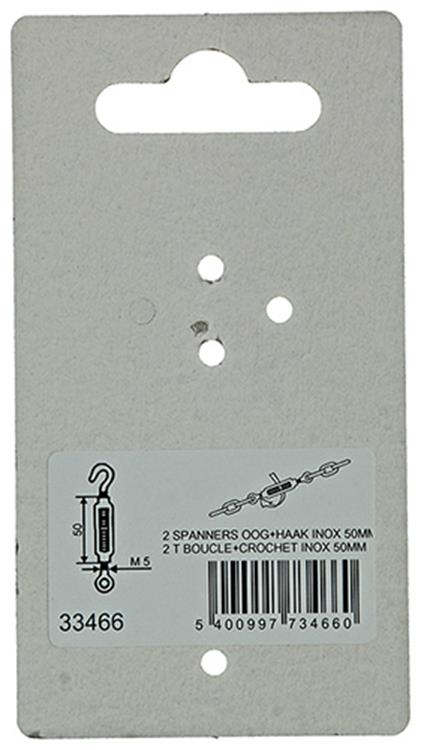 Load image into Gallery viewer, Mack 1008436 - 2 spanners oog + haak m5 x 50mm inox | 10 stuks
