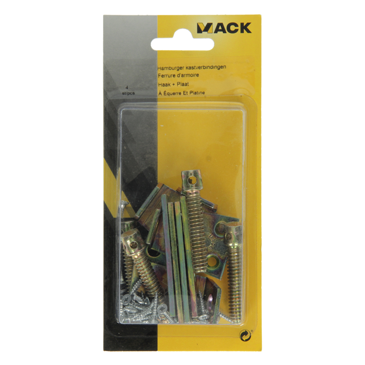 Afbeelding laden in galerijviewer, Mack 1013348 - 4 hamburger kastverbindingen haak + plaat | 5 stuks
