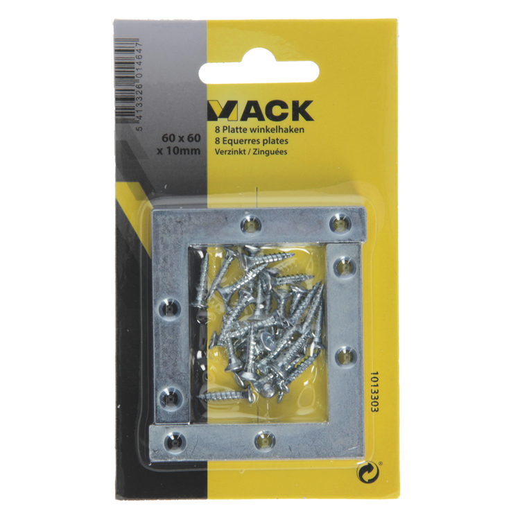 Afbeelding laden in galerijviewer, Mack 1013303 - 8 platte winkelhaken verzinkt 60x60x10x2mm | 10 stuks
