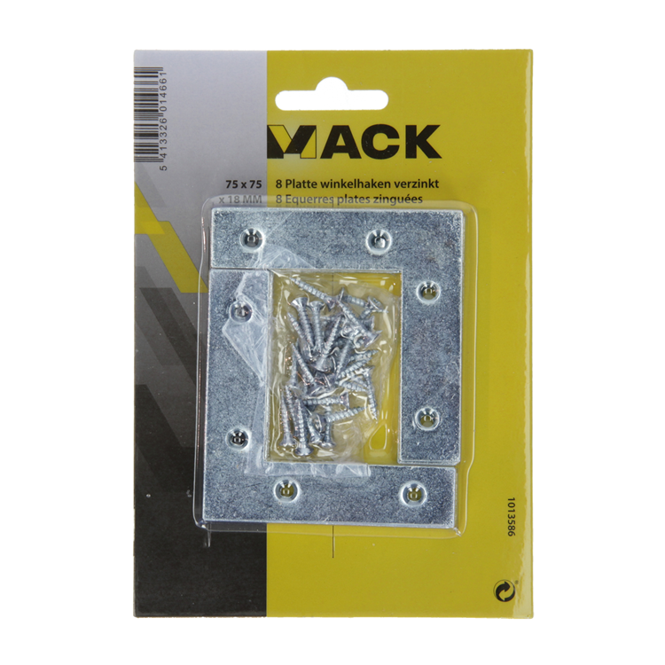 Afbeelding laden in galerijviewer, Mack 1013586 - 8 platte winkelhaken verzinkt 75x75x18x2mm | 10 stuks
