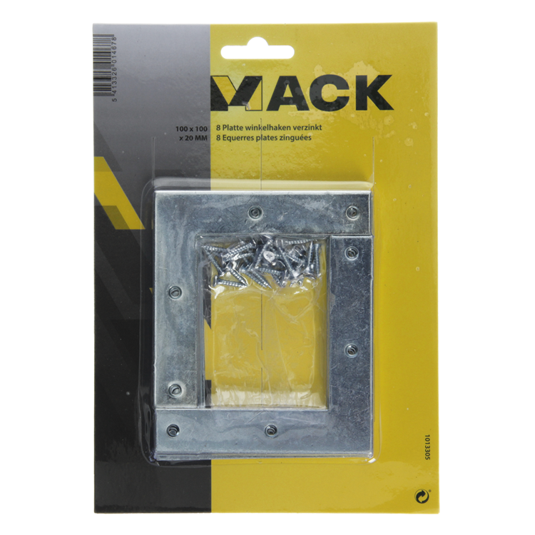 Afbeelding laden in galerijviewer, Mack 1013305 - 8 platte winkelhaken verzinkt 100x100x20x2mm | 10 stuks
