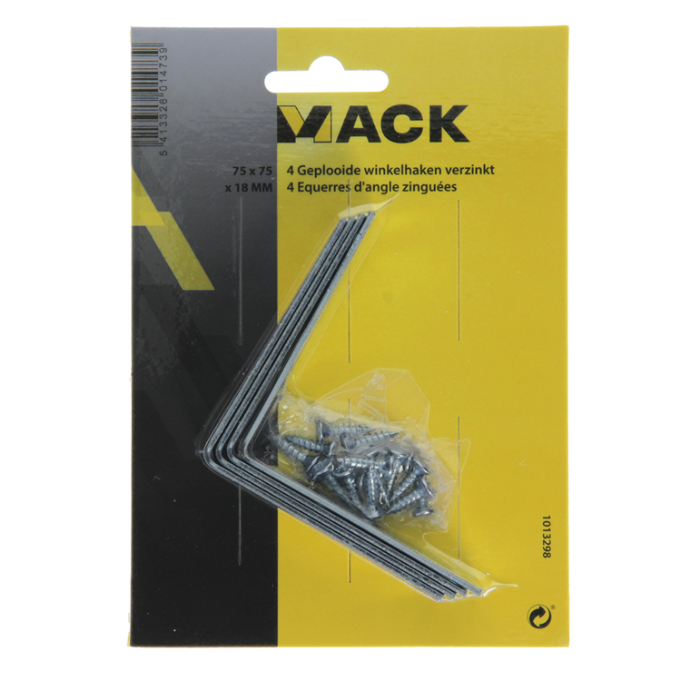 Afbeelding laden in galerijviewer, Mack 1013298 - 4 geplooide winkelhaken verzinkt 75x75x18x2mm | 10 stuks
