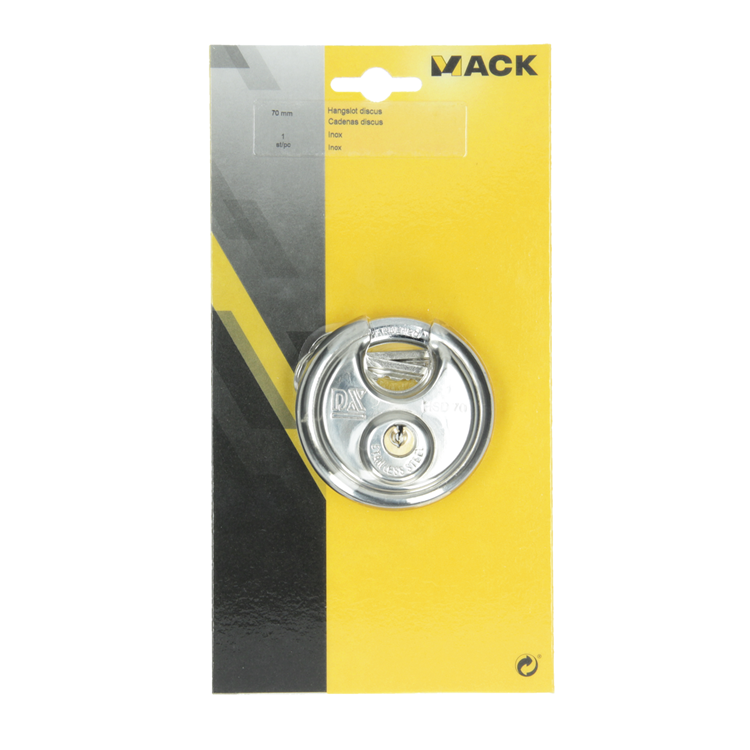Afbeelding laden in galerijviewer, Mack 1013632 - 1 hangslot discus inox ø 70 mm | 5 stuks
