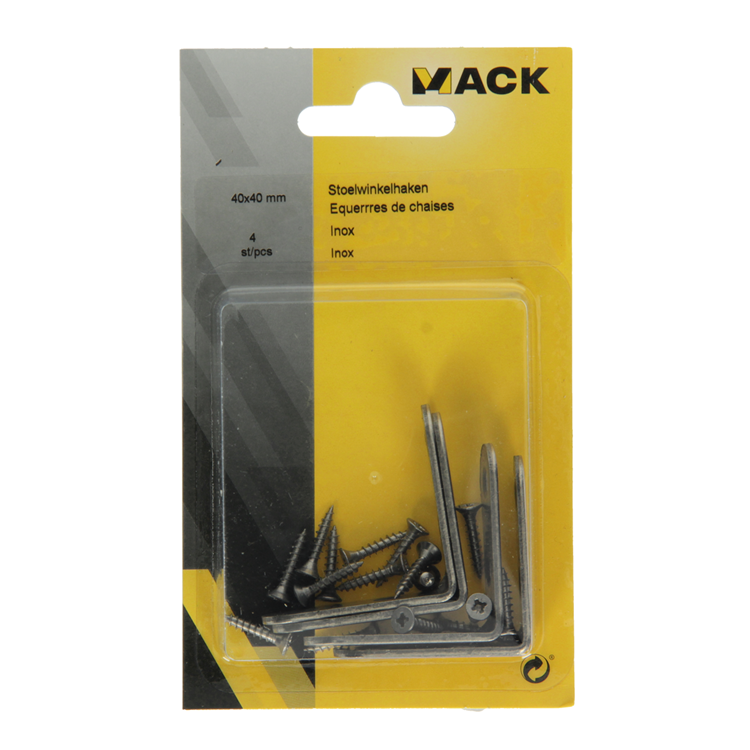 Load image into Gallery viewer, Mack 1013712 - 4 stoelwinkelhaken inox 40x40mm | 10 stuks
