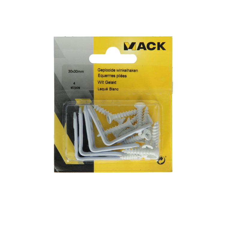 Load image into Gallery viewer, Mack 1013793 - 4 geplooide winkelhaken wit gelakt 30x30mm | 10 stuks
