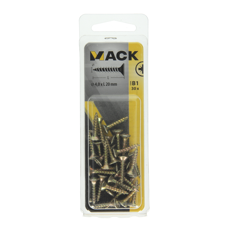 Afbeelding laden in galerijviewer, Mack 1017231 - spaanplaatschroef vz kop geelverz.30 st 4,0 x 20 mm | 10 stuks
