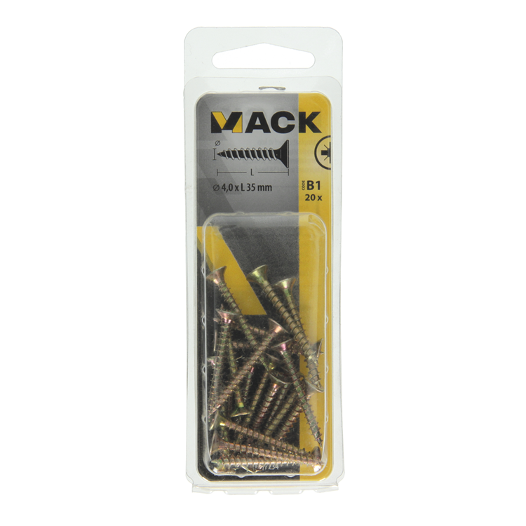 Afbeelding laden in galerijviewer, Mack 1017234 - spaanplaatschroef vz kop geelverz.20 st 4,0 x 35 mm | 10 stuks
