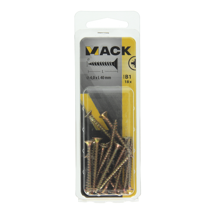 Afbeelding laden in galerijviewer, Mack 1017235 - spaanplaatschroef vz kop geelverz.18 st 4,0 x 40 mm | 10 stuks
