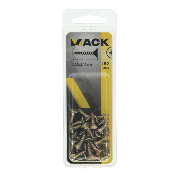 Afbeelding laden in galerijviewer, Mack 1017240 - spaanplaatschroef vz kop geelverz.26 st 4,5 x 16 mm | 10 stuks
