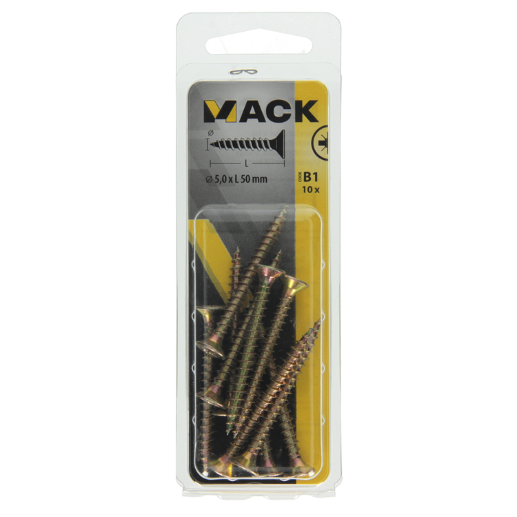 Afbeelding laden in galerijviewer, Mack 1017257 - spaanplaatschroef vz kop geelverz.10 st 5,0 x 50 mm | 10 stuks
