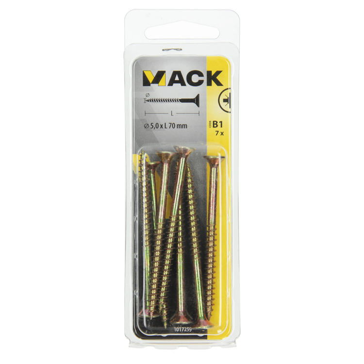 Afbeelding laden in galerijviewer, Mack 1017259 - spaanplaatschroef vz kop geelverz. 7 st 5,0 x 70 mm | 10 stuks

