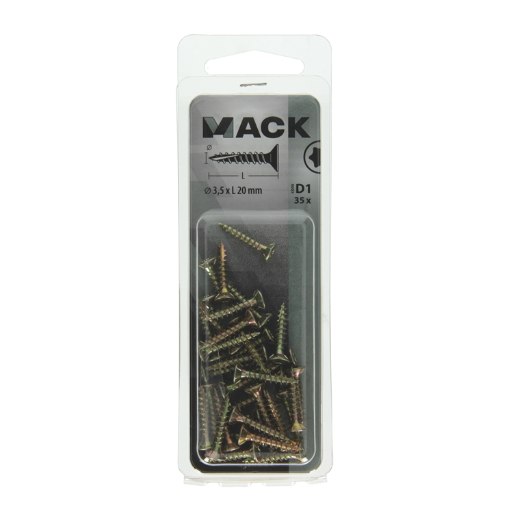 Load image into Gallery viewer, Mack 1017286 - spaanplschr.vzkop-zelfb. geelverz. 35 st 3,5 x 20 mm | 10 stuks
