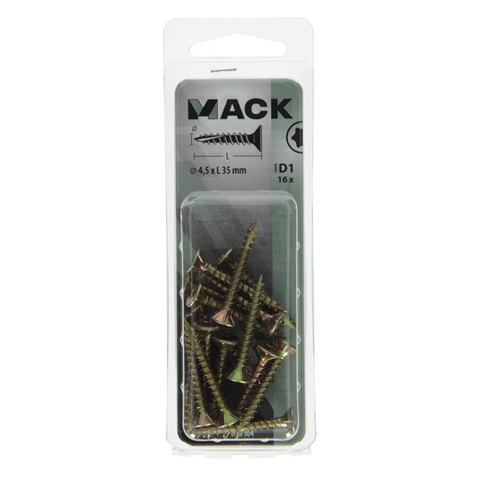 Mack 1017304 - spaanplschr.vzkop-zelfb. geelverz.16 st 4,5 x 35 mm | 10 stuks