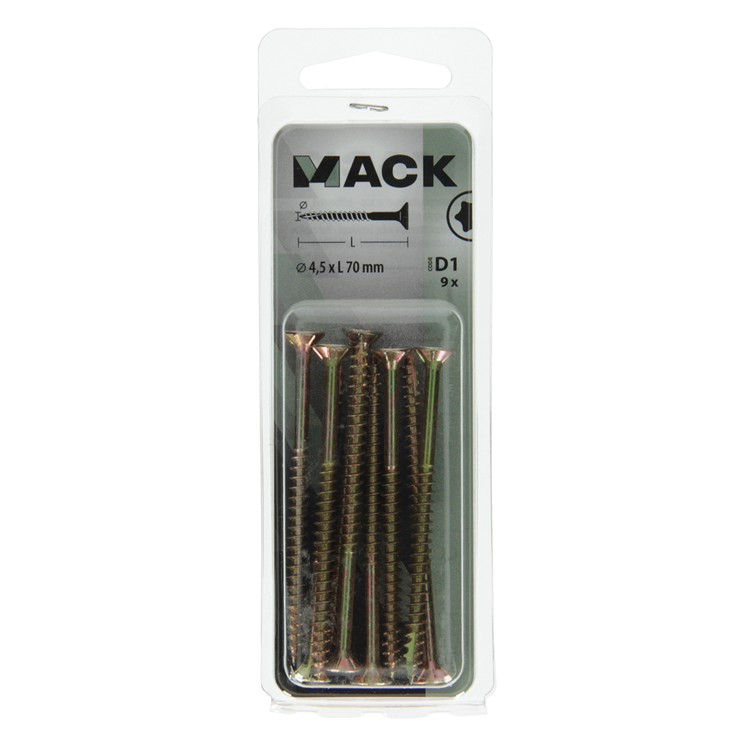Load image into Gallery viewer, Mack 1017309 - spaanplschr.vzkop-zelfb. geelverz. 9 st 4,5 x 70 mm | 10 stuks
