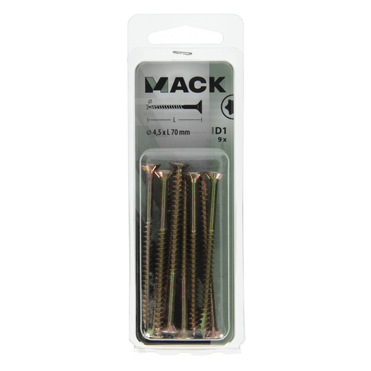 Mack 1017309 - spaanplschr.vzkop-zelfb. geelverz. 9 st 4,5 x 70 mm | 10 stuks