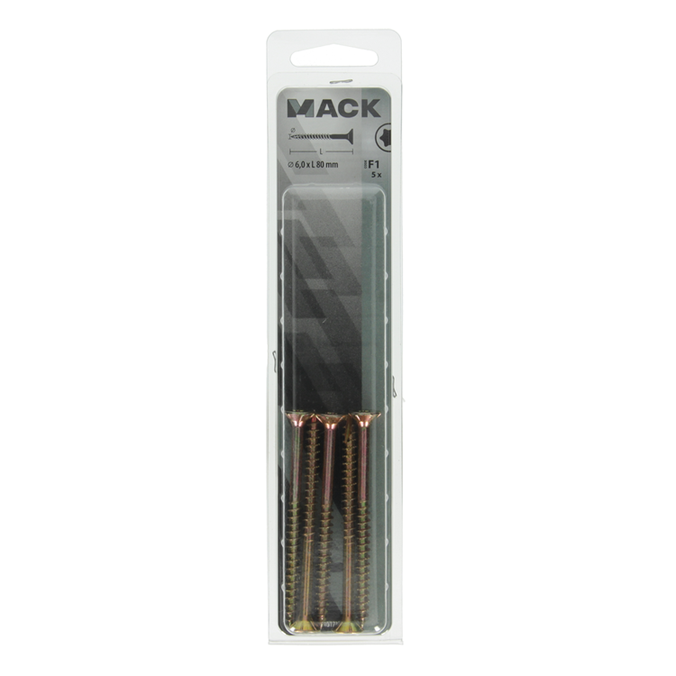 Afbeelding laden in galerijviewer, Mack 1017320 - spaanplschr.vzkop-zelfb. geelverz. 5 st 6,0 x 80 mm | 5 stuks

