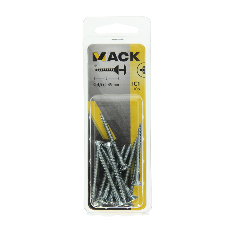 Afbeelding laden in galerijviewer, Mack 1017333 - schroef met kopboring staal verz. 10 st 4,5 x 45 mm | 10 stuks
