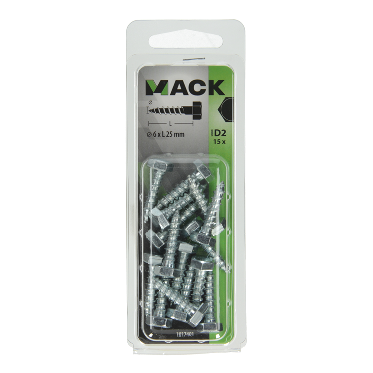 Afbeelding laden in galerijviewer, Mack 1017401 - houtdraadbout staal verzinkt 15 st 6 x 25 mm | 10 stuks
