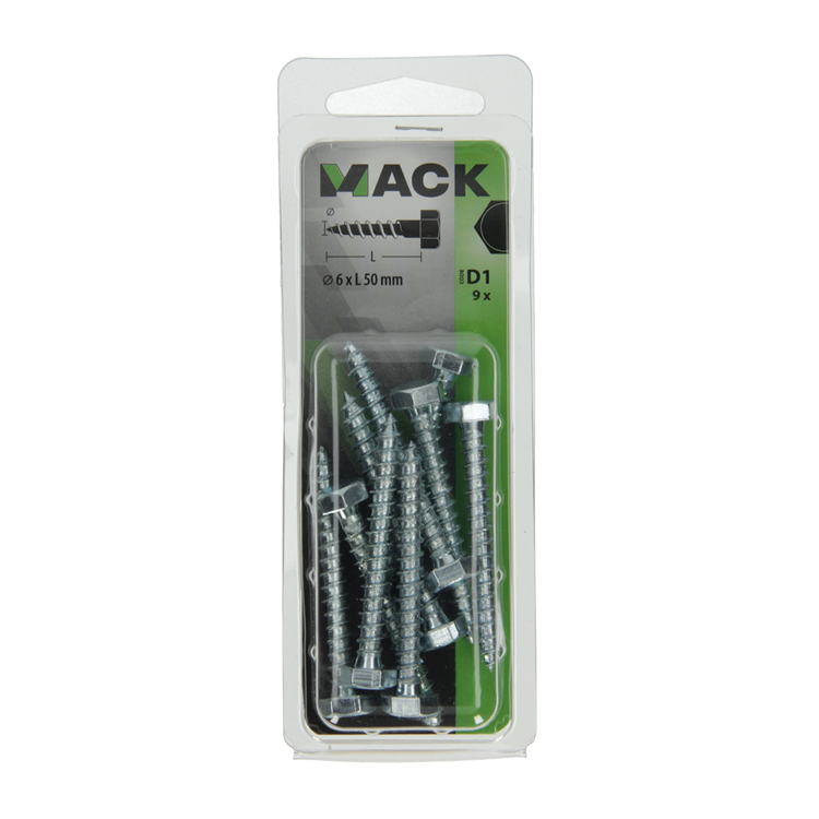 Afbeelding laden in galerijviewer, Mack 1017405 - houtdraadbout staal verzinkt 9 st 6 x 50 mm | 10 stuks
