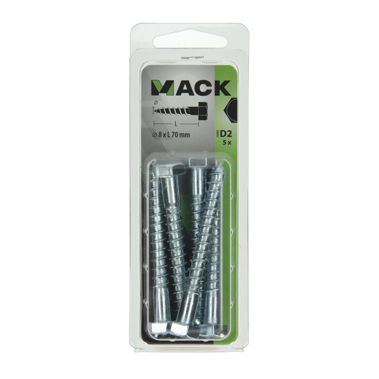 Afbeelding laden in galerijviewer, Mack 1017417 - houtdraadbout staal verzinkt 5 st 8 x 70 mm | 5 stuks
