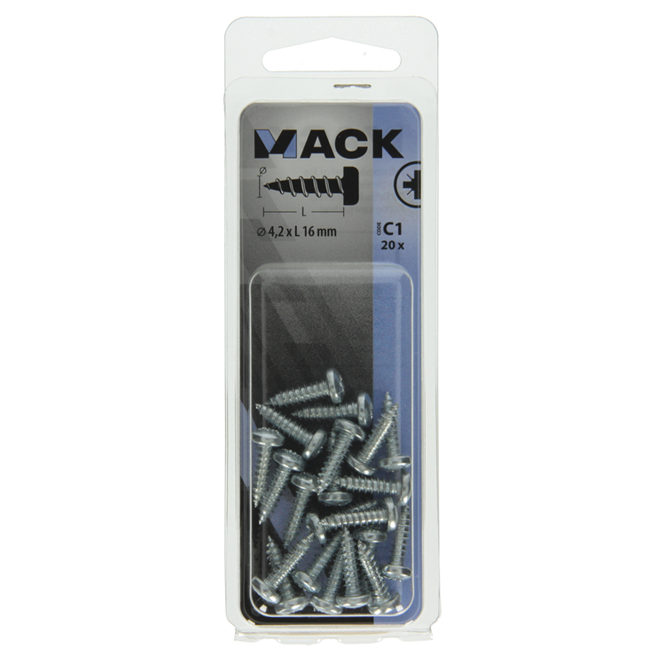 Afbeelding laden in galerijviewer, Mack 1017447 - zelftappende schroef cyl kop verz. 20st 4,2 x 16 mm | 10 stuks

