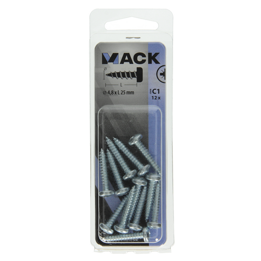 Mack 1017452 - zelftappende schroef cyl kop verz. 12st 4,8 x 25 mm | 10 stuks