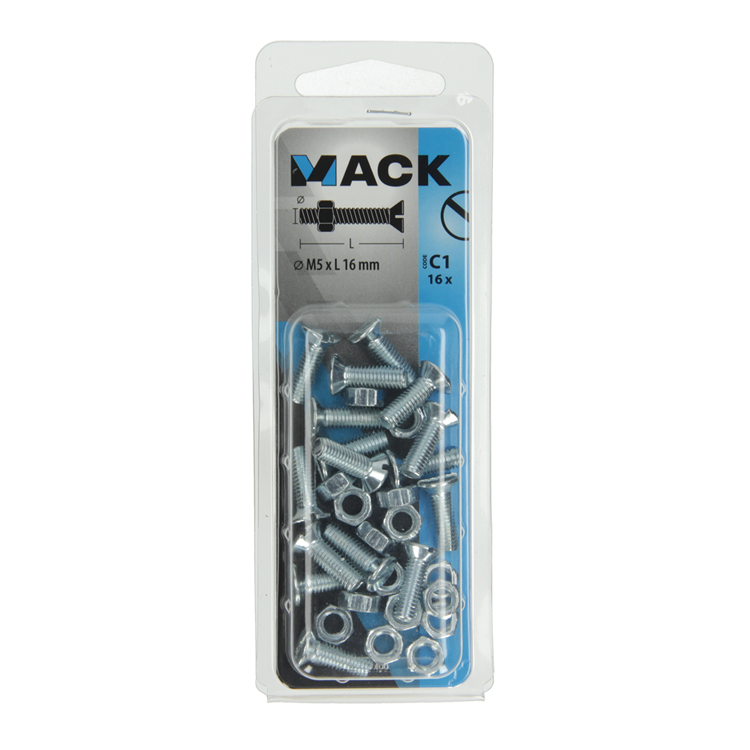 Afbeelding laden in galerijviewer, Mack 1017499 - metaalschroef verz. kop + moer verz. 16st m5 x 16 mm | 10 stuks
