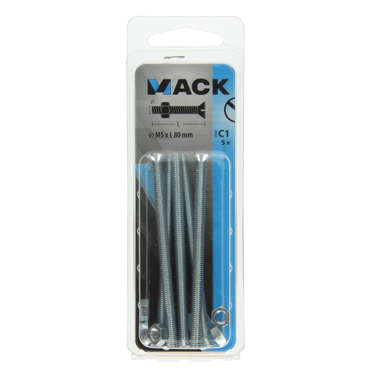 Afbeelding laden in galerijviewer, Mack 1017507 - metaalschroef verz. kop + moer verz. 5 st m5 x 80 mm | 10 stuks
