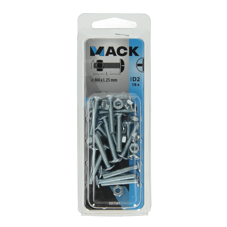 Afbeelding laden in galerijviewer, Mack 1017541 - kachelbout + moer staal verzinkt 18 st m4 x 25 mm | 10 stuks
