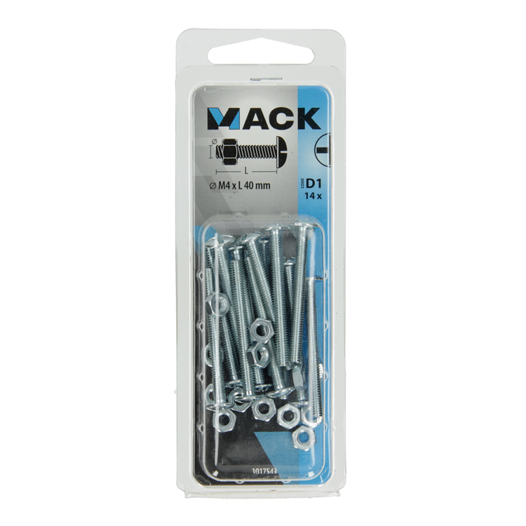 Afbeelding laden in galerijviewer, Mack 1017543 - kachelbout + moer staal verzinkt 14 st m4 x 40 mm | 10 stuks
