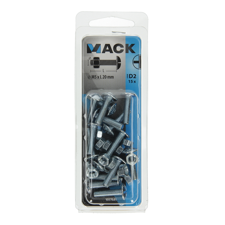 Afbeelding laden in galerijviewer, Mack 1017545 - kachelbout + moer staal verzinkt 15 st m5 x 20 mm | 10 stuks
