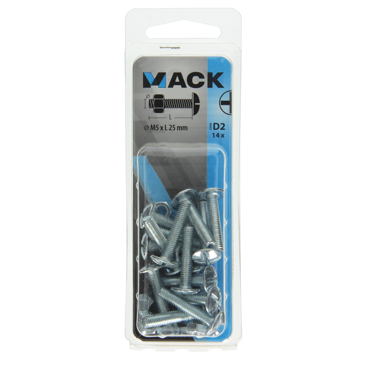 Afbeelding laden in galerijviewer, Mack 1017546 - kachelbout + moer staal verzinkt 14 st m5 x 25 mm | 5 stuks
