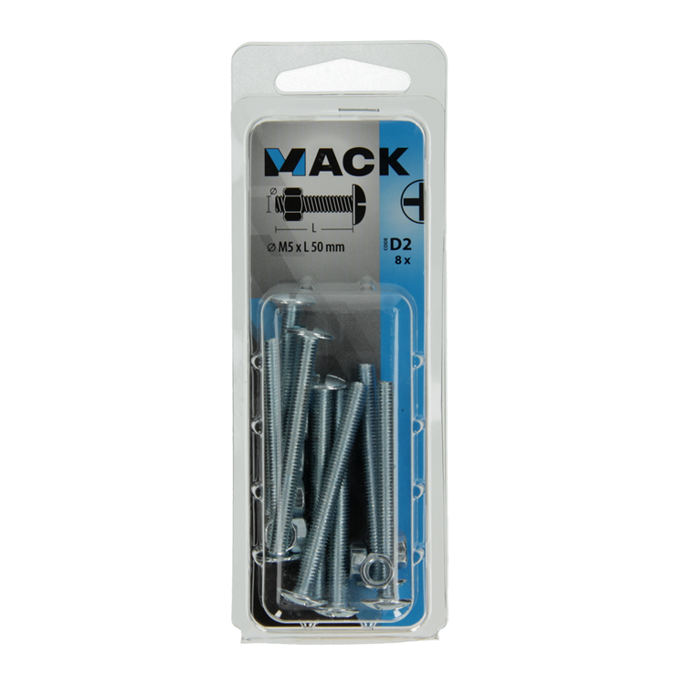 Afbeelding laden in galerijviewer, Mack 1017549 - kachelbout + moer staal verzinkt 8 st m5 x 50 mm | 5 stuks
