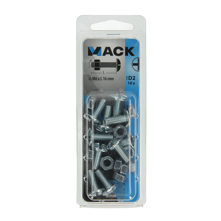 Afbeelding laden in galerijviewer, Mack 1017550 - kachelbout + moer staal verzinkt 10 st m6 x 16 mm | 5 stuks
