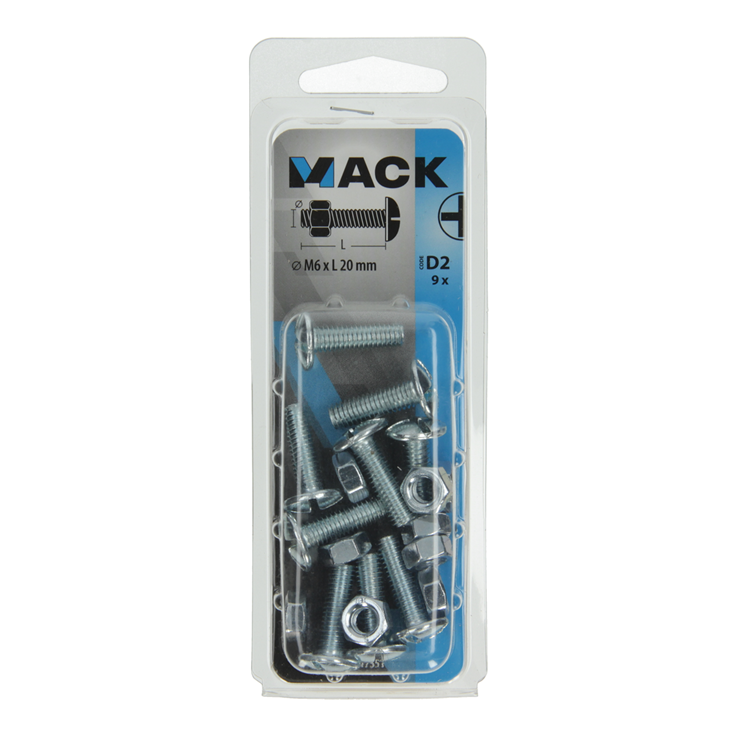 Afbeelding laden in galerijviewer, Mack 1017551 - kachelbout + moer staal verzinkt 9 st m6 x 20 mm | 5 stuks
